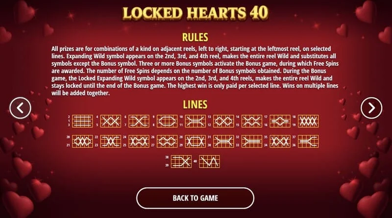 Locked Hearts 40 - রিলগুলিতে জেতার লাইন